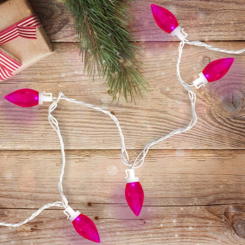 Northlight 25 Count Pink LED C9 Christmas Lights, 16 ft White Wire Perspective: back
