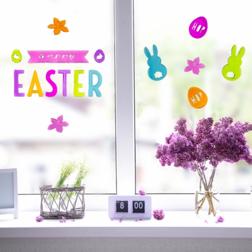 Northlight Pink and Orange “Happy Easter” Bunny Spring Gel Window Clings Perspective: back