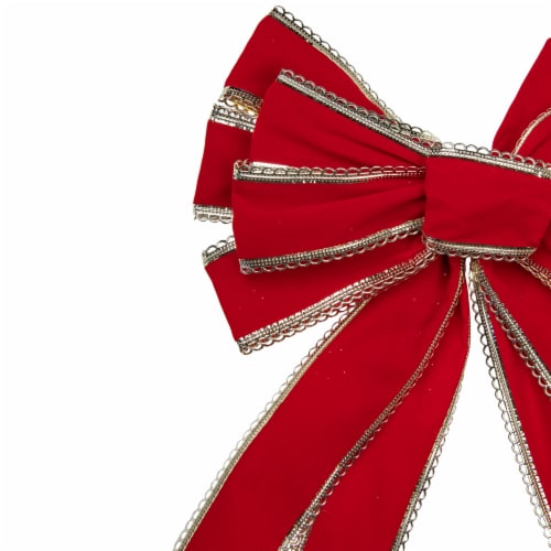 Northlight 12  x 25  Red and Gold 10 Loop Velvet Christmas Bow Decoration Perspective: back