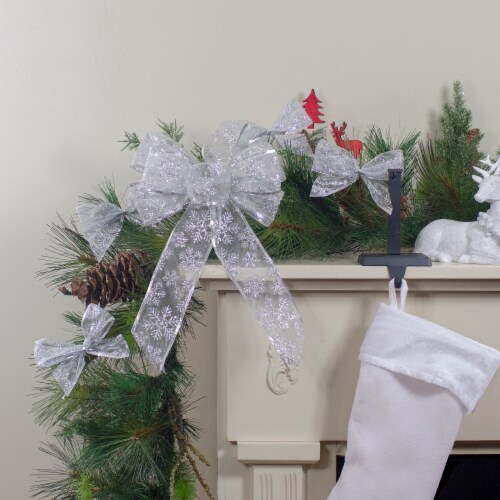 Northlight 14  x 9  Sheer Silver Snowflake 6 Loop Christmas Bow Decoration Perspective: back