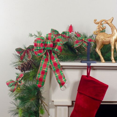 Northlight 14 x 9 Red and Green Plaid 6 Loop Christmas Bow Decoration Perspective: back