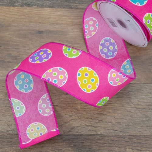 Northlight Pink with Easter Egg Design Wired Spring Craft Ribbon 2.5 x 10 Yards Perspective: back