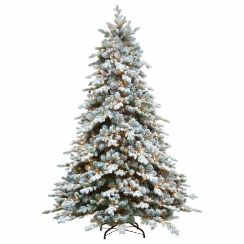 Northlight 6.5' Pre-Lit Flocked Saratoga Spruce Artificial Christmas Tree - Clear Lights Perspective: back