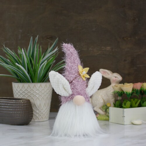 Northlight 12  Purple and White Easter and Spring Gnome Head with Bunny Ears Perspective: back