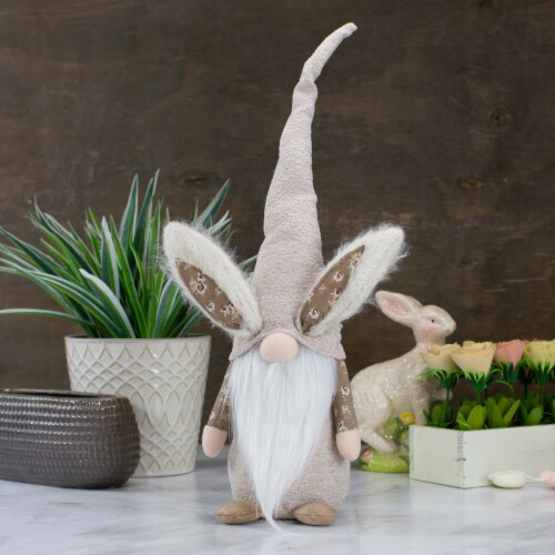 Northlight 20 Beige Floral Standing Easter and Spring Gnome Figure with Bunny Ears Perspective: back