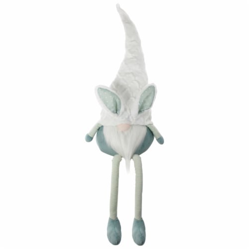 Northlight 33 White and Green Sitting Easter Gnome with Bunny Ears and Dangling Legs Perspective: back