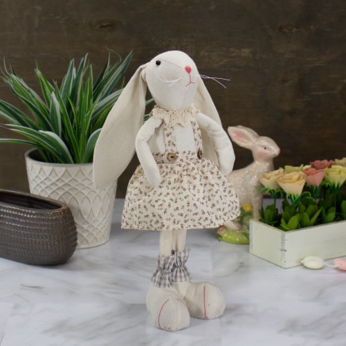 Northlight 14.5  Beige and Cream Standing Girl Easter Bunny Rabbit Spring Figure Perspective: back