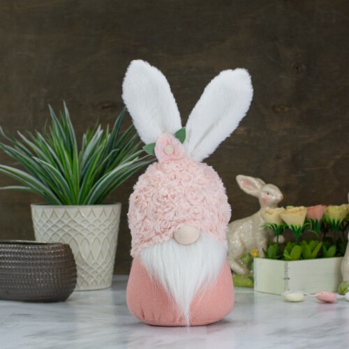 Northlight 14  Pink and White Easter and Spring Gnome Head with Bunny Ears Perspective: back
