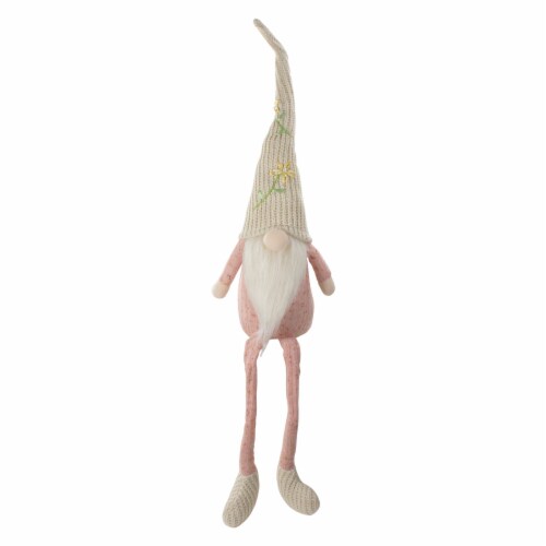 Northlight 29 Pink and Cream Sitting Spring Gnome Figure with a Knitted Hat Perspective: back