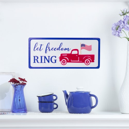 Northlight 12 Metal Patriotic Let Freedom RING Sign with a Flag Wall Decor Perspective: back