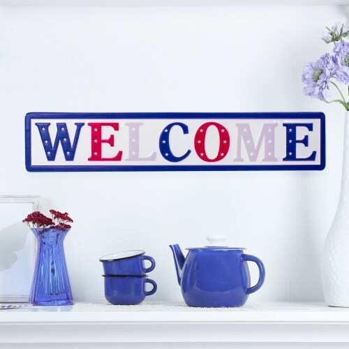 Northlight 18 Metal Patriotic WELCOME Sign with Stars Wall Decor Perspective: back