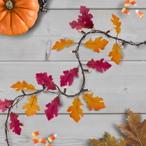 Northlight 35-Count Fall Harvest Leaves Mini Light Garland Set, 8.75ft Brown Wire Perspective: back