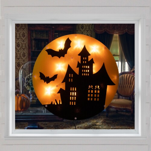 Northlight 13.75 Lighted Haunted House Halloween Window Silhouette Decoration Perspective: back