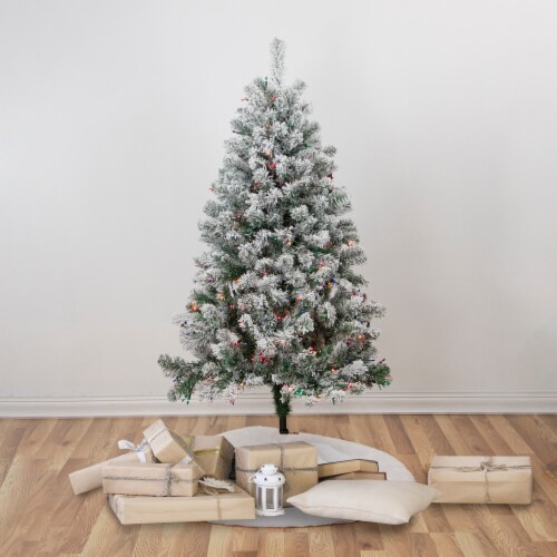 Northlight 4.5' Pre-Lit Flocked Madison Pine Artificial Christmas Tree, Multi Lights Perspective: back
