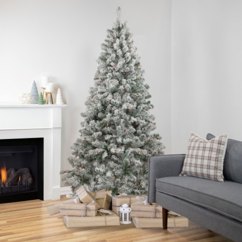 Northlight 6.5' Pre-Lit Flocked Madison Pine Artificial Christmas Tree, Multi Lights Perspective: back