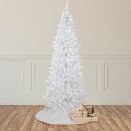 Northlight 7.5' Pre-Lit White Georgian Pine Pencil Artificial Christmas Tree, Warm White LED Perspective: back