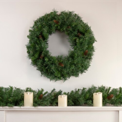 Northlight 9' x 14  Black River Pine with Pine Cones Artificial Christmas Garland, Unlit Perspective: back