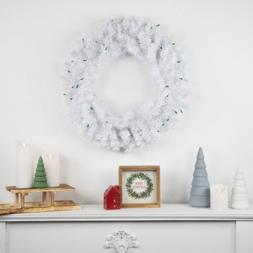 Northlight Pre-Lit Woodbury White Pine Artificial Christmas Wreath, 24-Inch, Green Lights Perspective: back