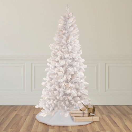 Northlight 6.5' Pre-Lit Medium Flocked Norway Pine Artificial Christmas Tree, Warm White LED Perspective: back