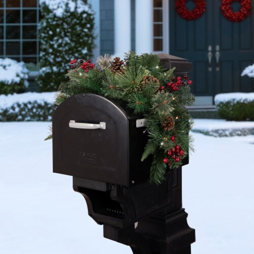 Northlight 36  Pre-lit Decorated Pine Cone and Berries Artificial Christmas Mailbox Swag Perspective: back