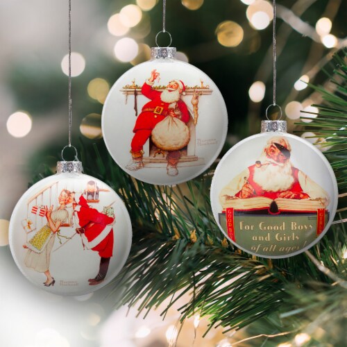 Northlight Set Of 3 Glass Norman Rockwell Christmas Disc Ornament, 3