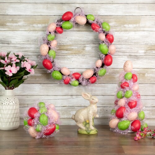 Northlight 3-Piece Speckled Easter Egg Tree, Ball and Wreath Set Perspective: back