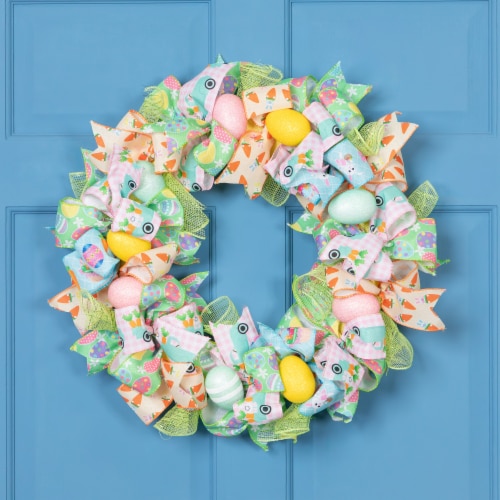 Northlight Pastel Easter Egg and Ribbons Wreath, 22-Inch, Unlit Perspective: back