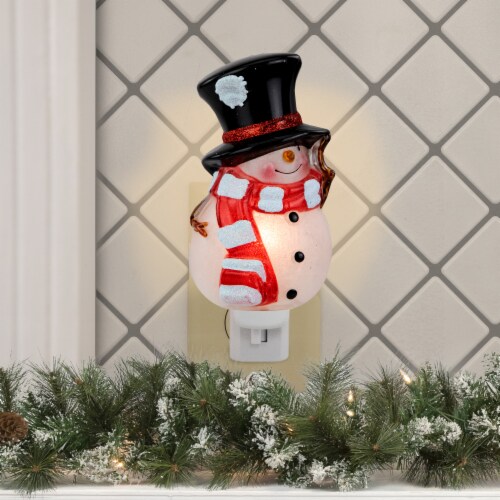 Northlight 6 Festive Snowman in Black Top Hat Christmas Night Light Perspective: back