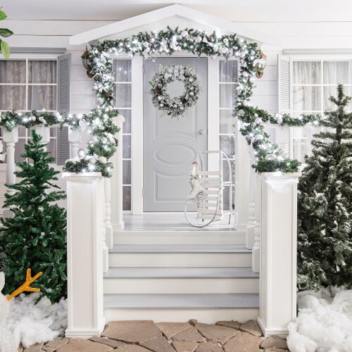 Northlight Glitter and Frosted Foliage Artificial Christmas Wreath with Bow, 30-Inch, Unlit Perspective: back