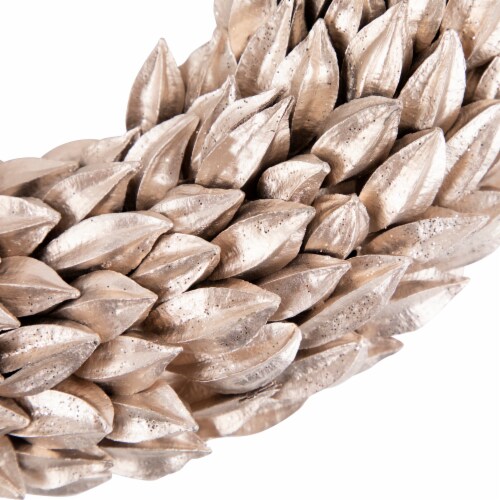 Northlight Champagne Gold Budding Leaves Glitter Christmas Wreath, 11.5-Inch, Unlit Perspective: back