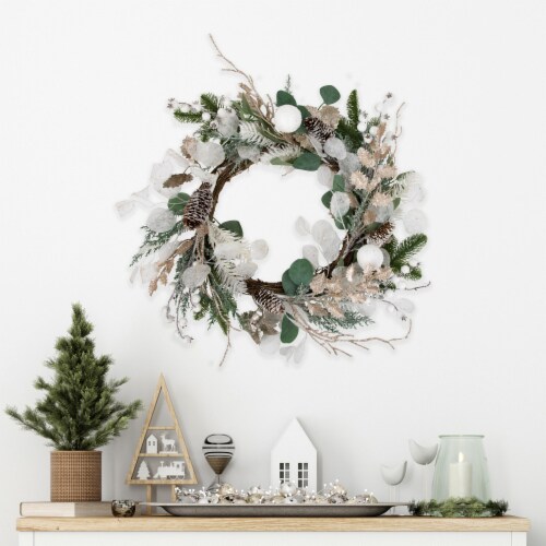 Northlight Sage Green and White Artificial Christmas Wreath, 24-Inch, Unlit Perspective: back