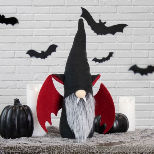 Northlight 17 Black and Red Halloween Boy Gnome with Bat Wings Perspective: back