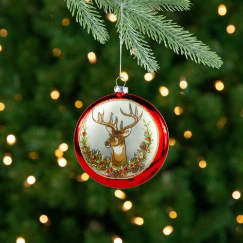 Northlight 4 Glittered Reindeer Glass Christmas Disc Ornament Perspective: back