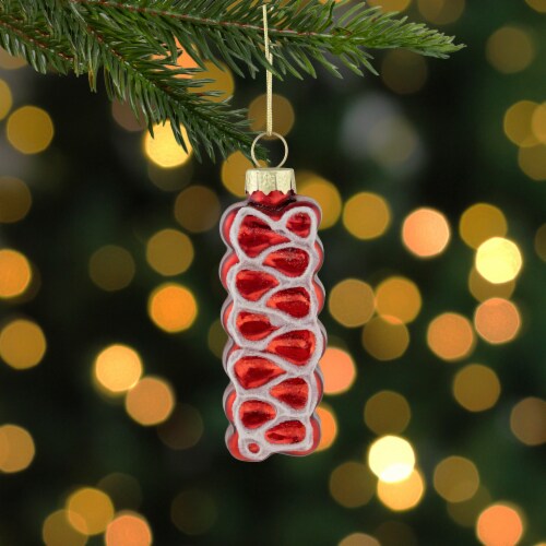 Northlight 3 Red Ribbon Candy Glass Christmas Ornament Perspective: back