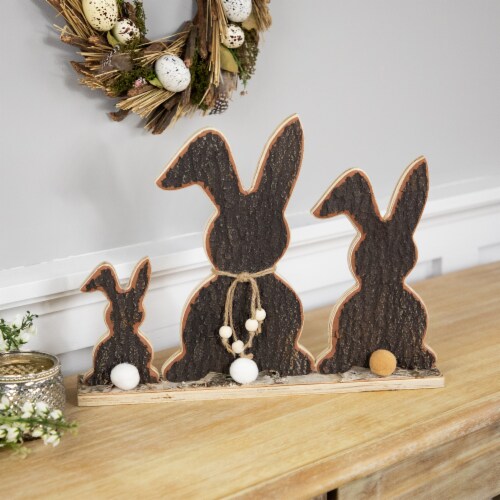 Northlight Rabbit Trio Wooden Tree Bark Easter Decoration - 15.75 Perspective: back