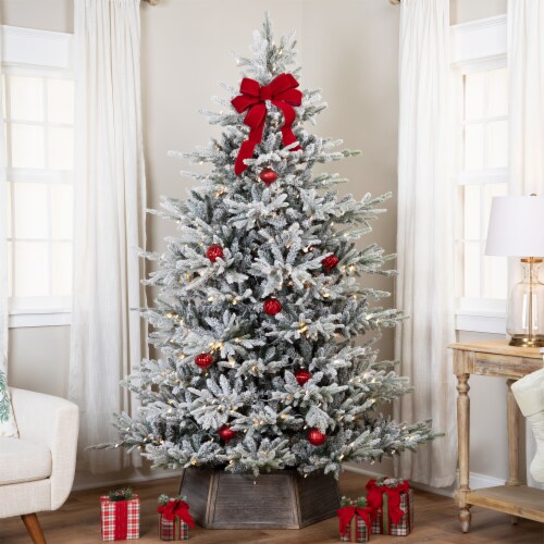 Northlight Real Touch™ Pre-Lit Flocked Grand Teton Pine Artificial Christmas Tree - 7.5' Warm Perspective: back