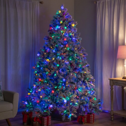 Northlight Pre-Lit Full Flocked Glacier Pine Artificial Christmas Tree - 7.5' Multi LED Perspective: back