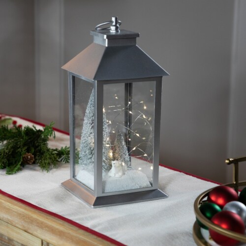 Northlight LED Lighted Polar Bear and Flocked Trees Christmas Lantern - 11 Perspective: back