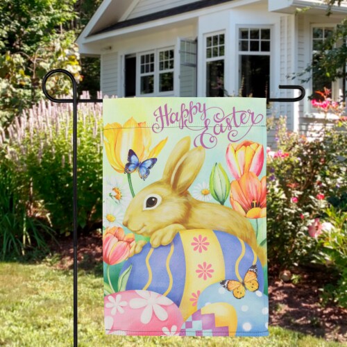 Northlight Bunny and Butterflies Happy Easter Outdoor Garden Flag - 18 x 12.5 Perspective: back