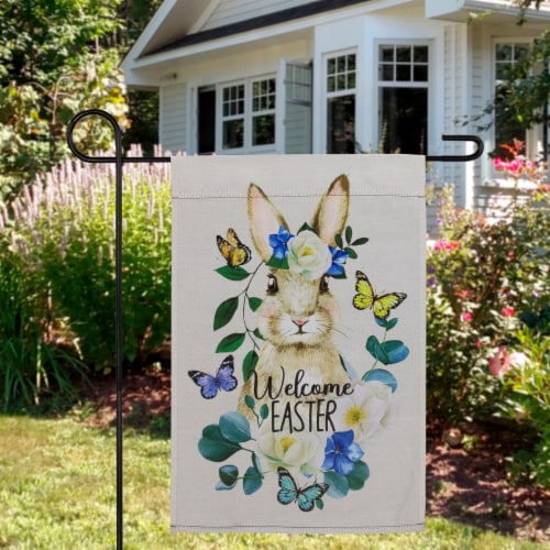 Northlight Bunny and Butterflies Welcome Easter Floral Outdoor Garden Flag 18 x 12.5 Perspective: back