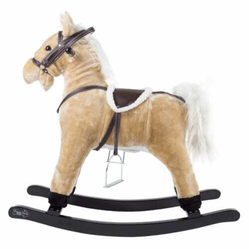 Happy Trails 80-BF009 Rocking Horse Plush Animal on Wooden Rockers - Brown Perspective: back