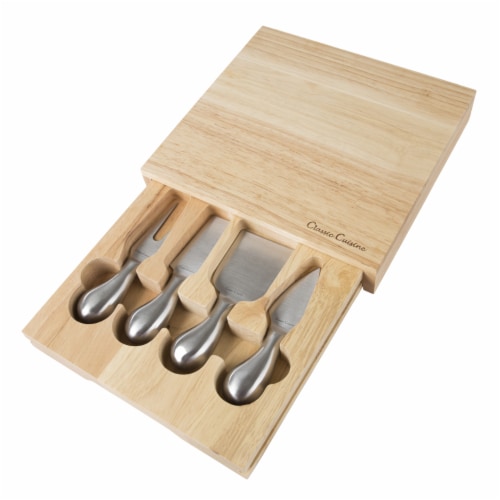 Classic Cuisine 8.6 x 8.25 in. Cheese Board Set with Stainless Steel Tools Perspective: back