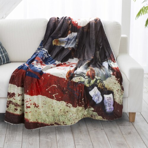 Fluffy Plush Throw Blanket 50 x 60 Inch - American Flag Bald Eagle Print, Lightweight Perspective: back