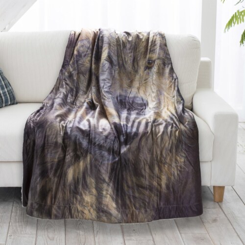 Fluffy Plush Throw Blanket 50 x 60 Inch - Wolf Print Lightweight Hypoallergenic Bed or Couch Perspective: back