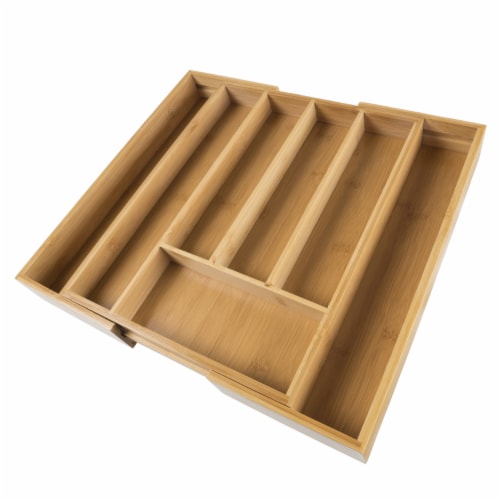 Bamboo Expandable Utensil Drawer Organizer Flatware, Utensil, Cutlery Kitchen Divider Perspective: back