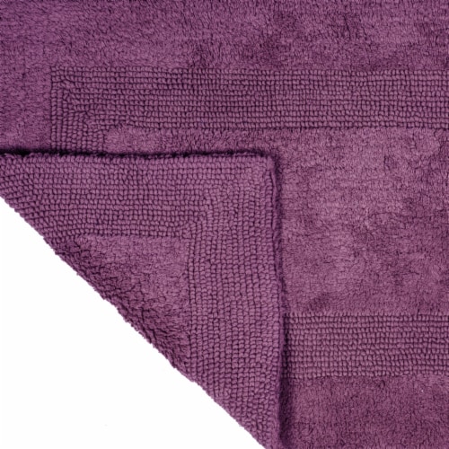 Lavish Home 100% Cotton Plush Bathroom Reversible Long Bath Mat 24 x 60 Inch Eggplant Purple Perspective: back