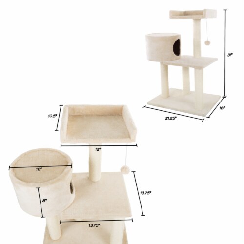Cat Tree Tower Condo 3 Levels with Cave Perch and Scratching Posts 31 Inches Perspective: back