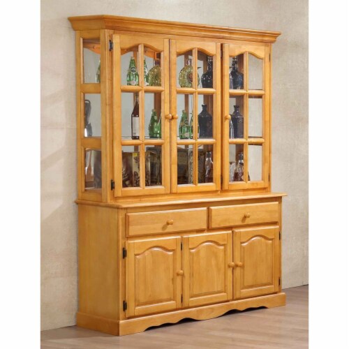 Sunset Trading Oak Selections Treasure Buffet and Lighted Hutch | Light Oak Perspective: back