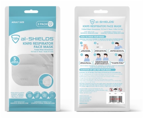 Al Shields 5 ply White KN95 Disposable Respirator Face Mask -3 pk Perspective: back