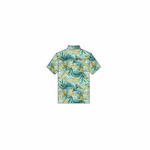 Caribbean Joe Short Sleeve Wispy Leaves Viscose Button Down Shirt Perspective: back